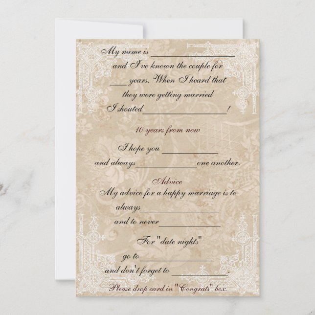 Hübsches Vintages Paper WhiteLace Advice-Kommentar Einladung (Vorderseite)