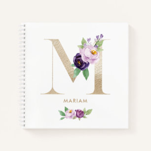 Hübsches Violet-Floral-Gold-Folienschreiben M Mono Notizbuch