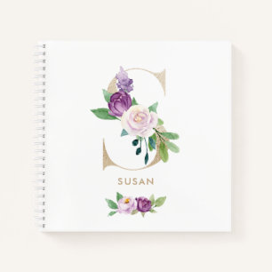 Hübsches Violet-Floral-Gold-Folienschreiben S Mono Notizbuch