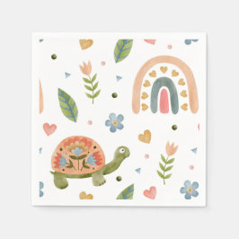 Hübsches Wasserfarbenschildkröten- und Regenbogenm Serviette