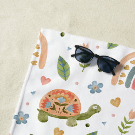 Hübsches Wasserfarbenschildkröten- und Regenbogenm Strandtuch