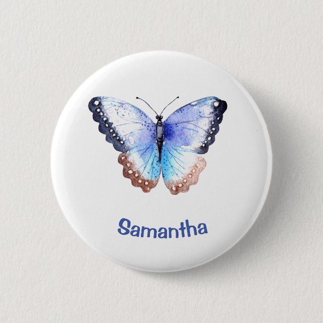 Hübsches Wasserfarbenschmetterling mit Namen Button (Vorderseite)
