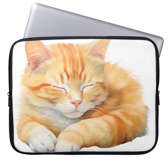 HÜBSCHES WASSERFARBSCHLAFEN ORANGE TABBY CAT LAPTOPSCHUTZHÜLLE (Vorderseite)