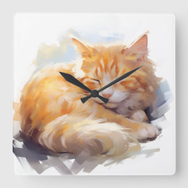 HÜBSCHES WASSERFARBSCHLAFEN ORANGE TABBY CAT QUADRATISCHE WANDUHR