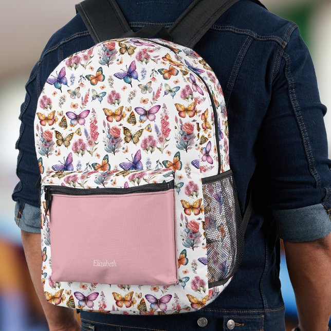 Hübsches Watercolor Butterfly Blumengarten Muster Bedruckter Rucksack (Von Creator hochgeladen)
