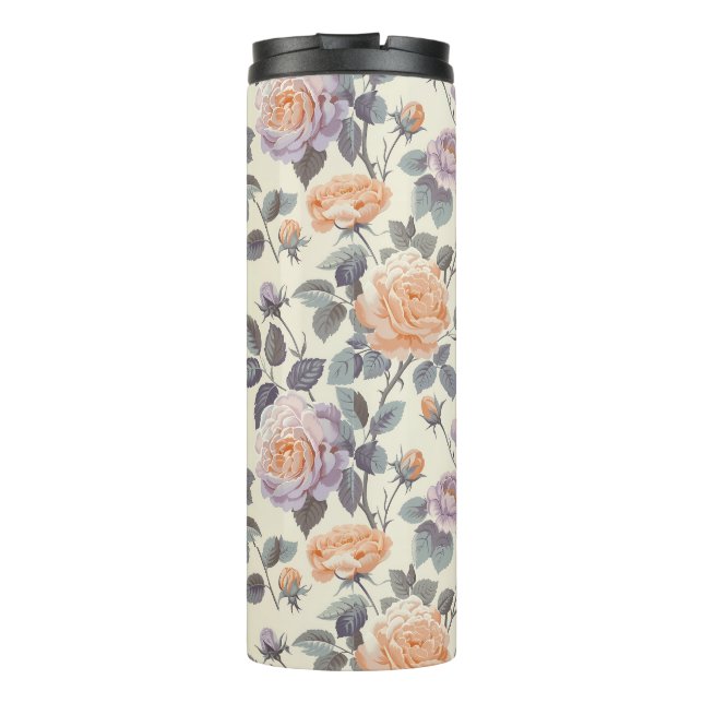 Hübsches, weiches und orangefarbenes Blumendesign Thermosbecher (Rückseite)