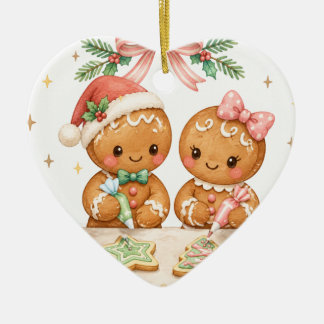 Hübsches Weihnachts-Gingerbread-Pärchen-Keks  Keramik Ornament
