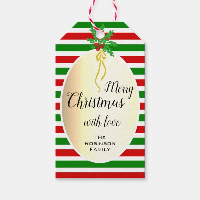 Hübsches Weihnachtsdesign Gold mit Mistletoe Geschenkanhänger (Vorderseite)