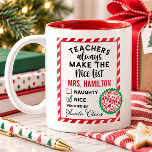 Hübsches Weihnachtsgeschenk für Lehrer, Nice List Zweifarbige Tasse