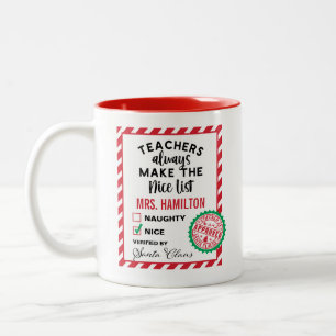 Hübsches Weihnachtsgeschenk für Lehrer, Nice List  Zweifarbige Tasse
