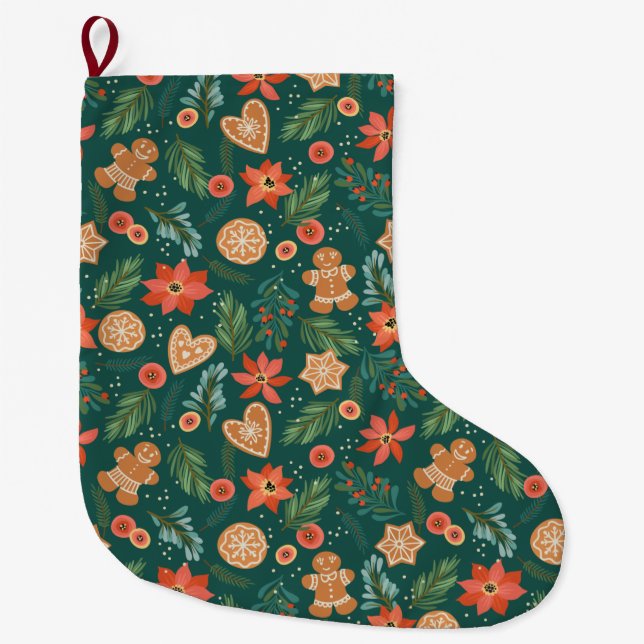 Hübsches Weihnachtsmuster Großer Weihnachtsstrumpf (Vorderseite)