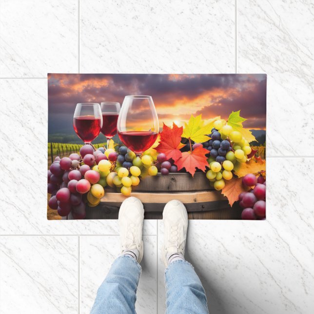 Hübsches Weinland mit Wein und Trauben Fußmatte (Indoor)