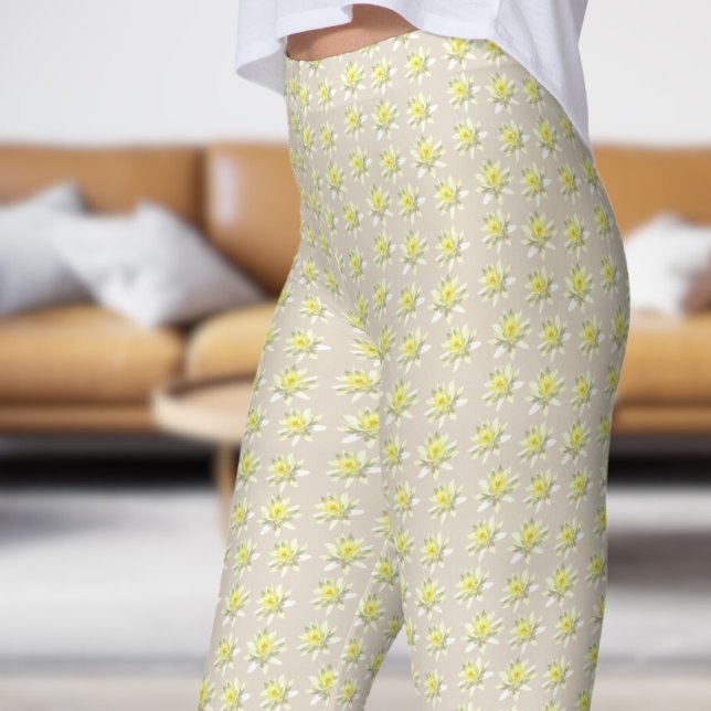 Hübsches weißes, blass bläsernes Muster Leggings (Pale Bloom on Bone)