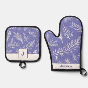 Hübsches weißes Blattmuster Lavendel Purpur Elegan Ofenhandschuh & Topflappen-Set