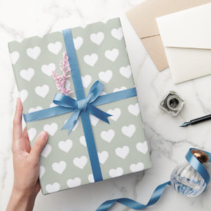 Hübsches Weißes Herzen Muster Pastellgrün Geschenkpapier