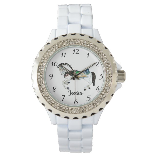 Hübsches Weißes Karussell Armbanduhr (Vorderseite)