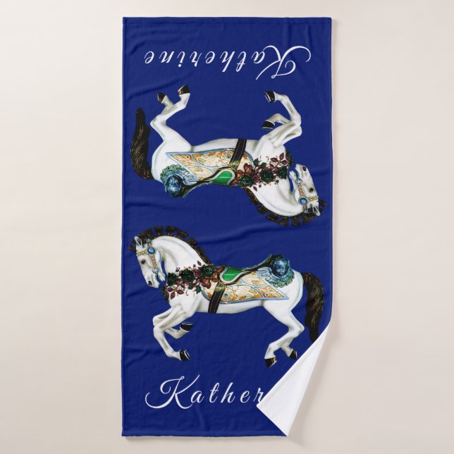 Hübsches weißes Karussell-Pferd Badhandtuch Set (Badehandtuch)
