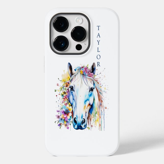 Hübsches Weißes Pferd Personalisiert Case-Mate iPhone 14 Pro Hülle (Rückseite)