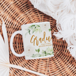 Hübsches White Floral Graduate Script 2024 auf zwe Jumbo-Tasse