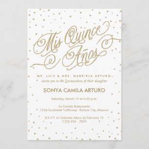 Hübsches White & Gold Stars Quinceñera Party Einladung