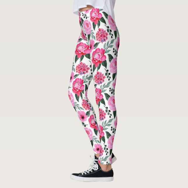 Hübsches Winter Rosa Blumenmuster Leggings (Links)