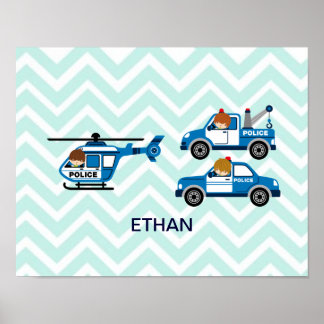 Hubschrauber der Polizei auf Zickzack Poster