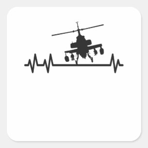 Hubschrauber-Kampfpiloten-Herzschlag Quadratischer Aufkleber