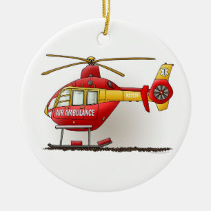 Hubschrauber Krankenwagen Luftrettung Weihnachtsde Keramik Ornament