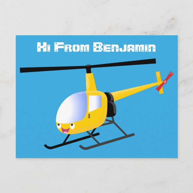 Hubschrauber mit Niedlichem gelben Cartoon Postkarte (Vorderseite)