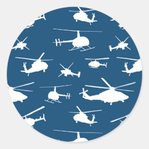 Hubschrauber-Silhouette-//-Marine-Blau // Runder Aufkleber