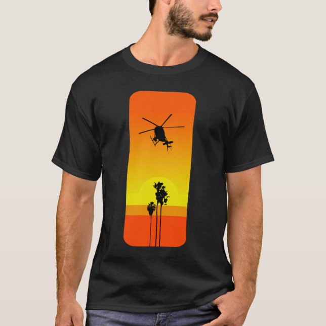 Hubschrauber und Sonnenuntergang T-Shirt (Vorderseite)