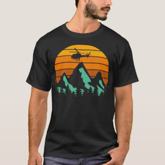 Hubschrauber Vintage Berge Heli Pilot Sonnenunterg T-Shirt
