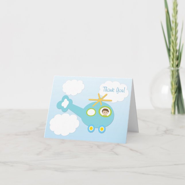 Hubschrauber, Wolken, Baby-Dusche Vielen Dank Dankeskarte (Vorderseite)