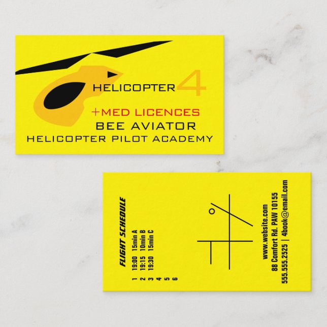Hubschrauberpilot Academy Business Card Visitenkarte (Vorne/Hinten)