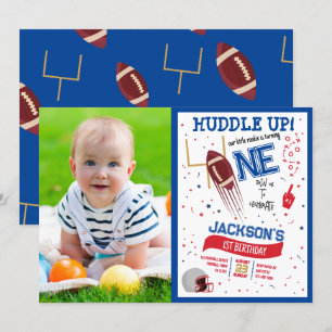 Huddle Up Rookie Niedlich Football Foto 1. Geburts Einladung