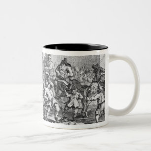 Hudibras trifft das Skimmington an Zweifarbige Tasse