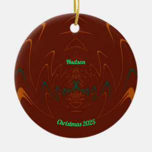 HUDSON ~ 3D CHRISTMAS Red Green Orange 2025 Keramik Ornament