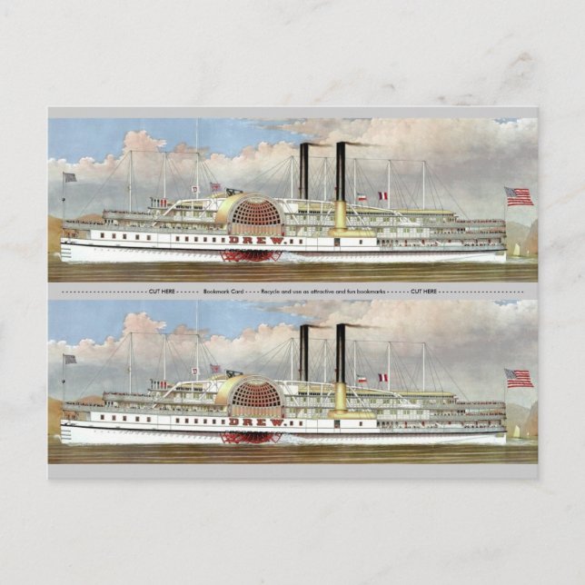 Hudson River Steamer 1877 Lesezeichen Postkarte (Vorderseite)