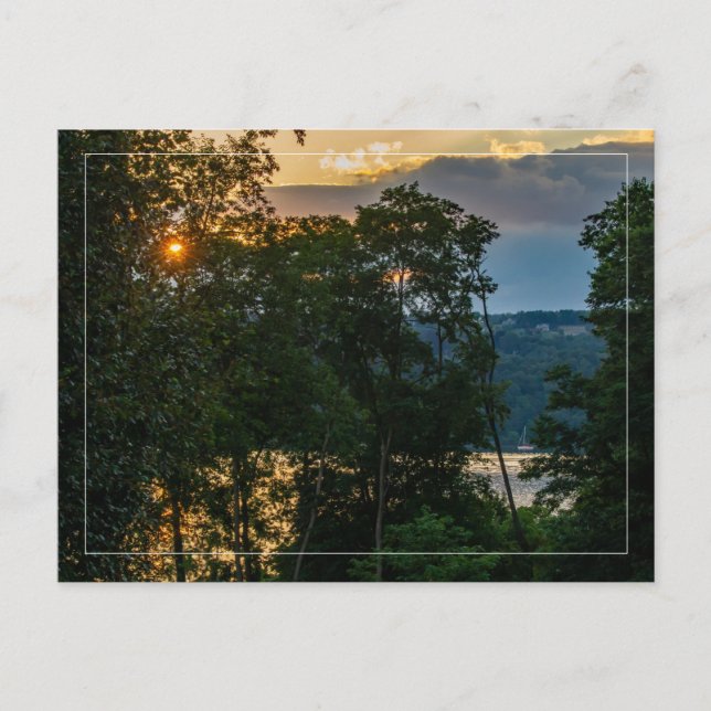 Hudson River Summer Abend W/Border Postcard Postkarte (Vorderseite)