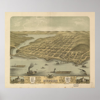 Hudson WI 1870 Antike Panoramakarte Poster