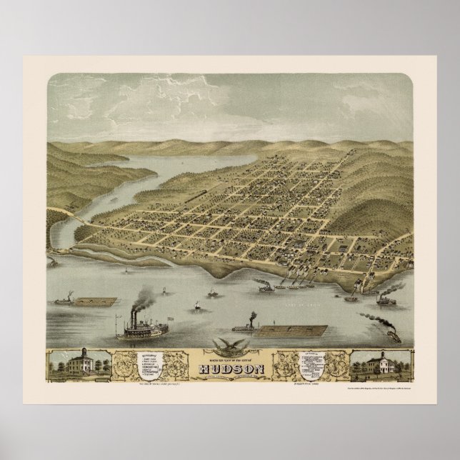Hudson, WI Panorama Karte - 1870 Poster (Vorne)