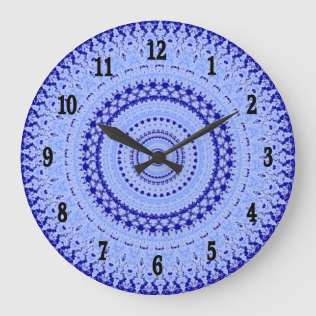Hues of Blue Country Kitchen Wall Clock Große Wanduhr (Vorderseite)