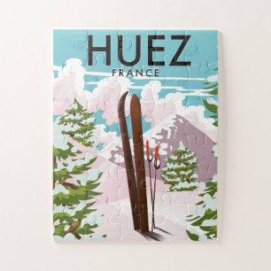 Huez Frankreich Retro-Skiplakat