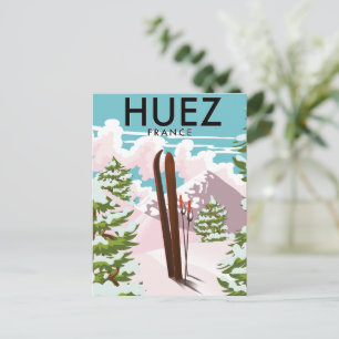 Huez Frankreich Retro-Skiplakat Postkarte