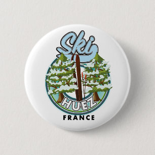 Huez Ski france Retro-Logo Button