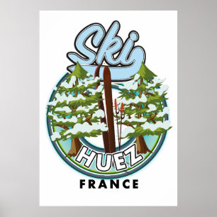 Huez Ski Frankreich Retro-Logo Poster