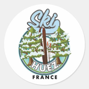 Huez Ski Frankreich Retro-Logo  Runder Aufkleber