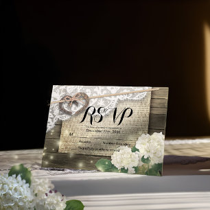 Hufeisen-Hortensien-Holz-Hochzeit RSVP Bitte antwo Karte
