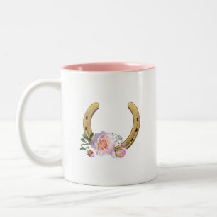 Hufeisen mit Blumen & Monogramm Zweifarbige Tasse