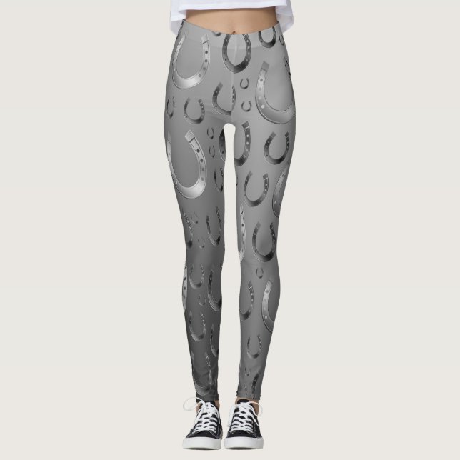 Hufeisen, Silber, Muster grau, Glück, Muster, Gras Leggings (Vorderseite)